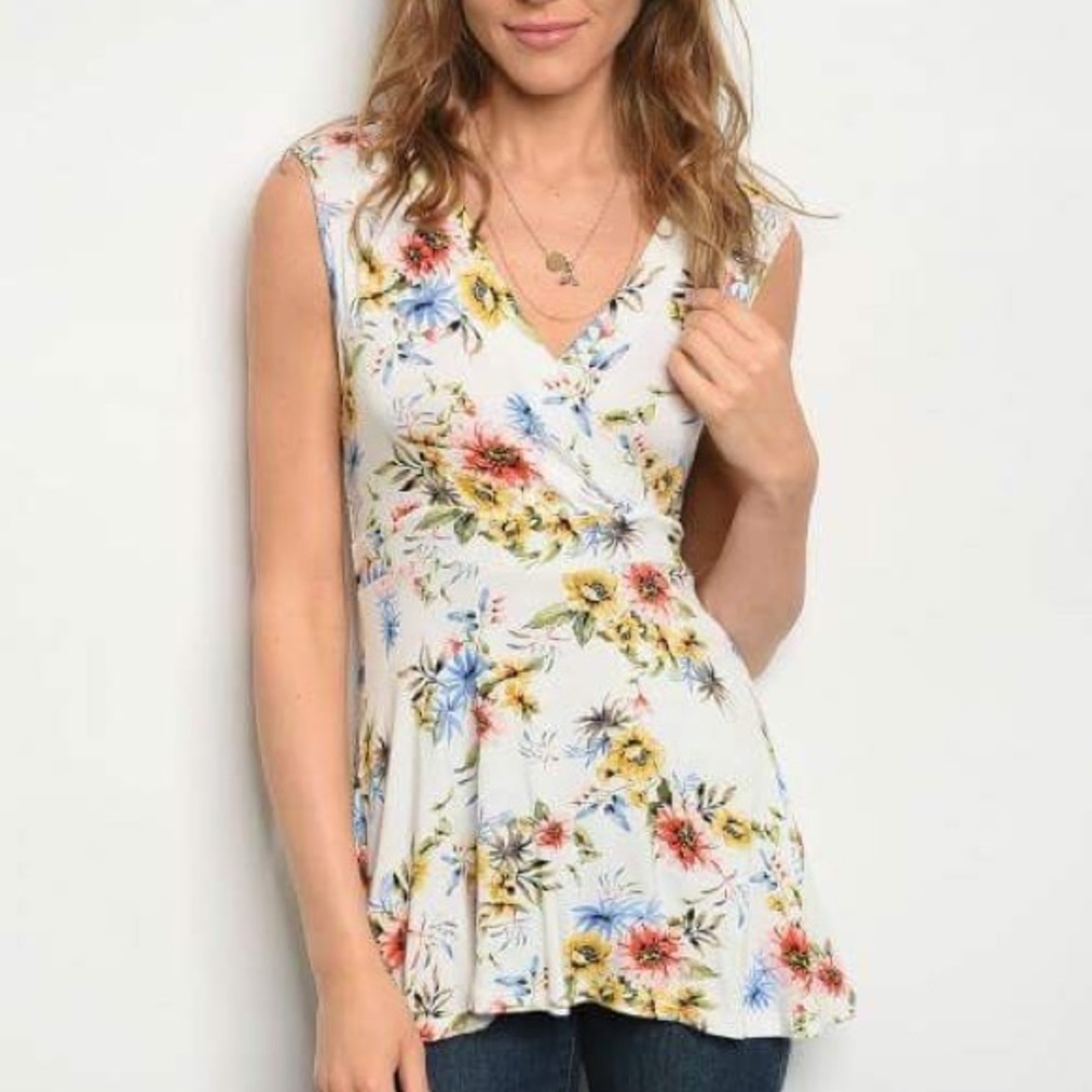 Wildflower print Sleeveless V-neck  Jersey top - Picture 2 of 5
